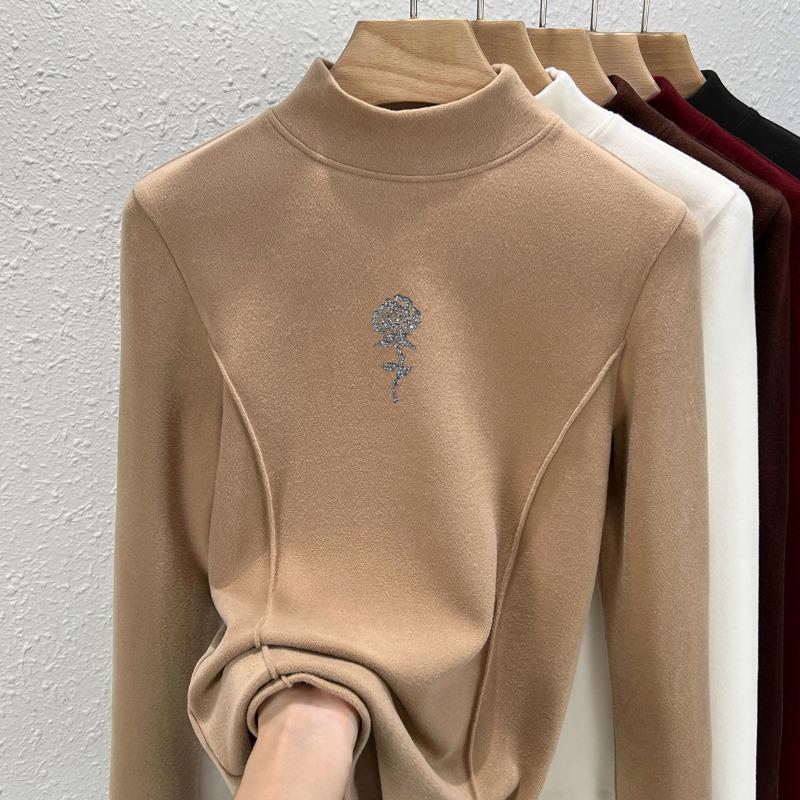 Semi-turtleneck air layer, new German velvet bottoming shirt, women's autumn and winter inner velvet high-end outerwear top