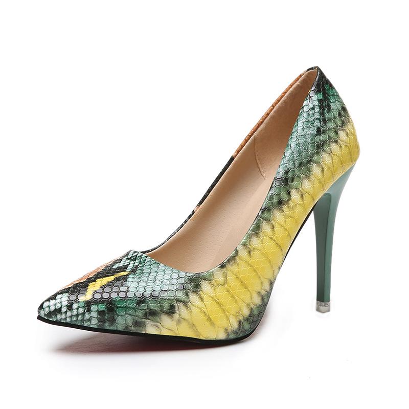 Women s 2025 Snake Print Pointed Toe Stiletto Heels - Slip-on, Versatile Large Size 36 зелёный
