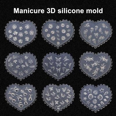 3D Silikonová Průhledná Šablona pro Vytváření Nehtů, Nástroj pro DIY Ruční Výrobu Nehtového Umění, Forma na Polymerovou Hlínu s Malými Korálky, Manikúrní Dekorace