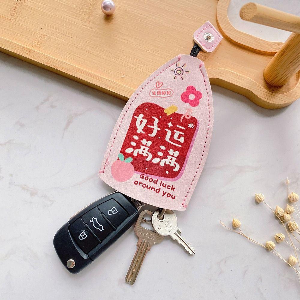 Husă de chei din piele PU cu tragere, suport de chei de desene animate, manșon de chei creativ cu tragere, accesorii auto