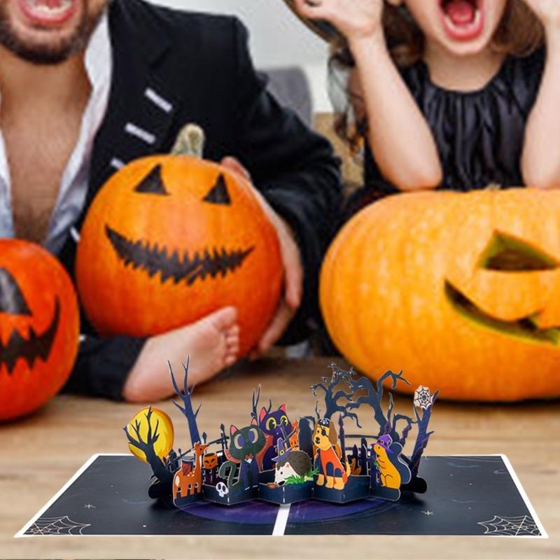 Halloween Themed Funny Animal Card with Envelope Handmade Festival Greeting Card Stylish Gifts Postcard Home Decoration