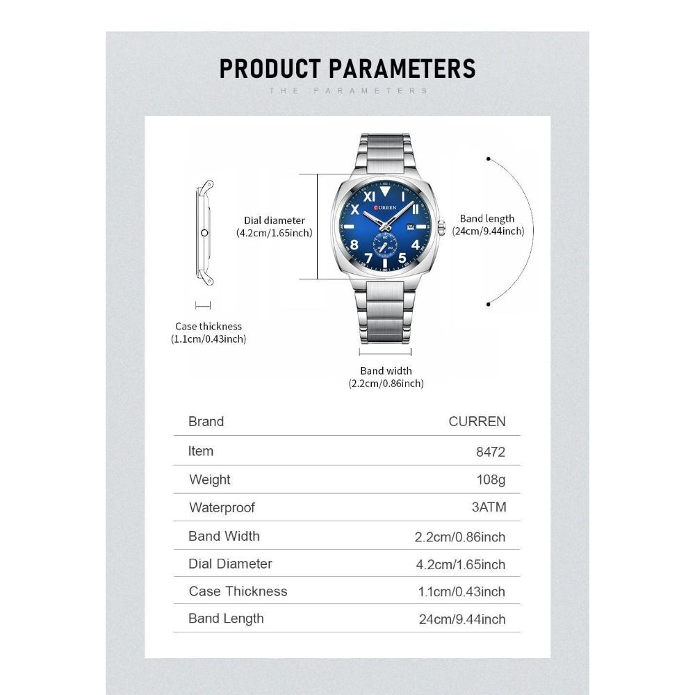 CURREN Fashion Men's Quartz Watch Independent Seconds Dial and Date-Day Stainless Steel Waterproof Luminous Wristwatches