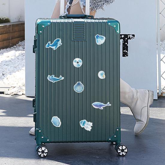 50Pcs Blue Ocean Graffiti Stickers Waterproof Strong Adhesive Clear Print Luggage Water Bottles Laptops Stickers DIY Decoration
