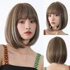 Synthetic Brown Mixed Blonde Wig for Women Natural Short Bob Wig with Side Bangs Natural Haircut Daily Mother Cosplay Halloween