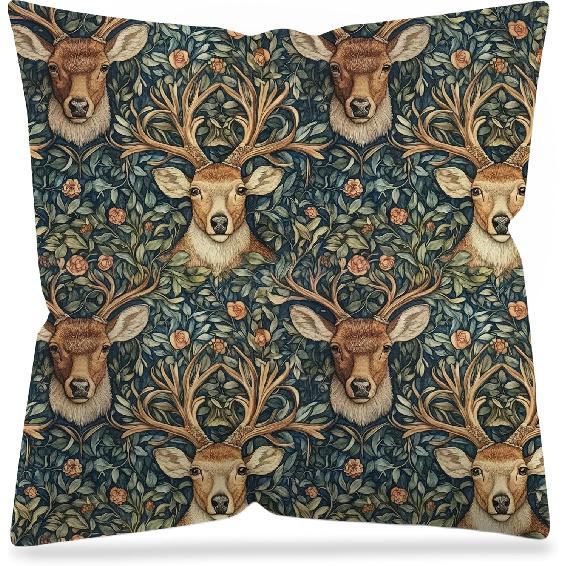 Vintage Floral Deer Pillow Covers, Cottagecore Room Home Decor, Art Nouveau Botanical Forest Deer Decorative Pillow Covers for Home Bedroom Living