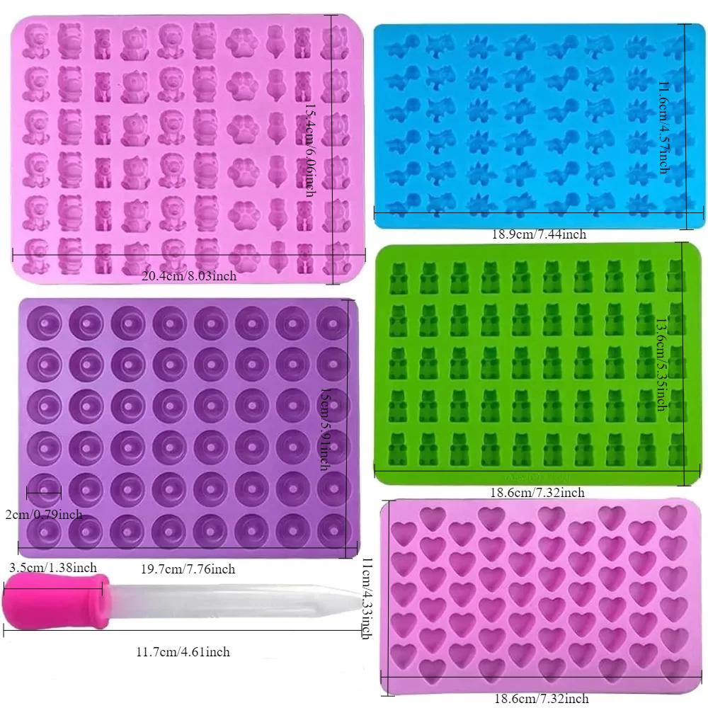 4/7pcs Silicone Candy Mold Set with Bear Dinosaur Donut Heart Mold and 2 Droppers DIY Non-stick Multi-Shape Chocolate Mold