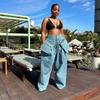 Two-Piece Retro Denim Workwear Set: Wide-Leg Trousers & Short Jacket for Women