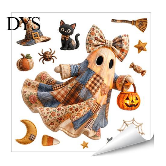Living Room Wall Art Halloween Ghost Swing Static Window Decals, Waterproof Peel and Stick Reusable Home Film Stickers, Removable Glass Decor