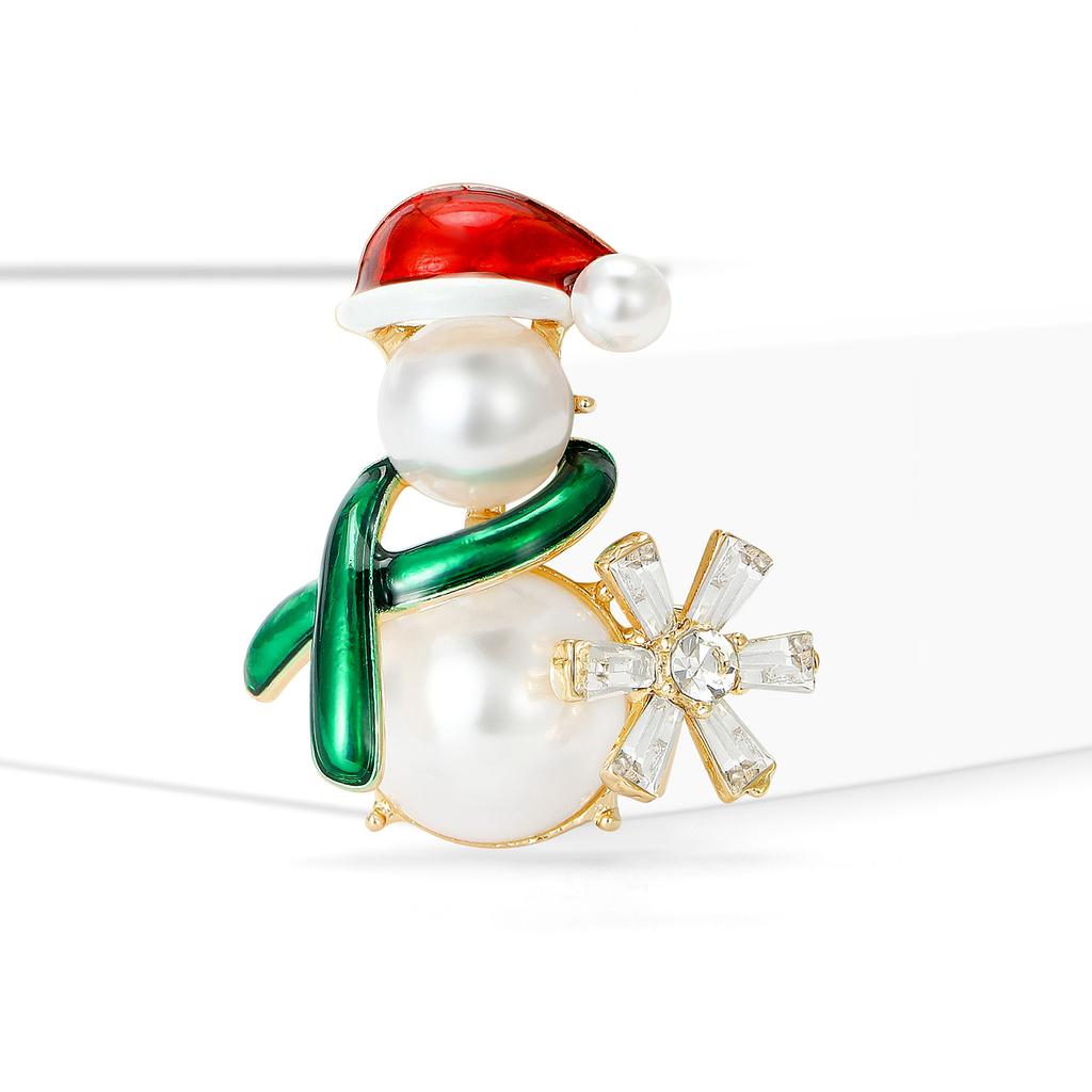 Christmas Classic Pearl Snowman Brooches for Women Rhinestone Decoration Pins Event Party New Year Gifts Jewelry Accessories