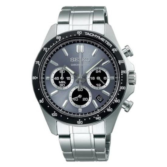 SEIKO SELECTION SBTR027 mens wristwatch battery-operated quartz chronograph date calendar24-hour hand equipped blue-gray dial stainless steel