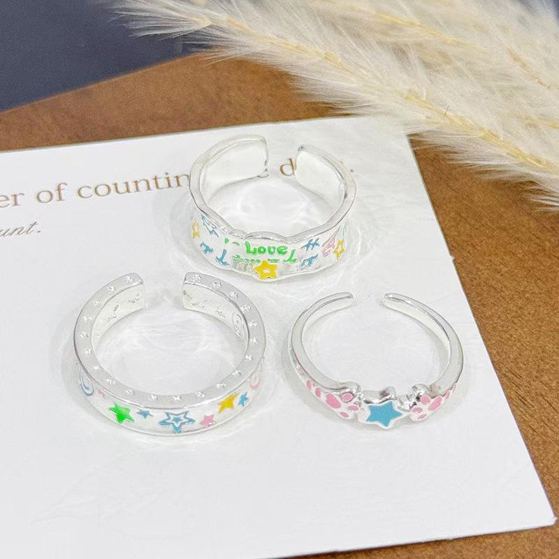 Dopamine Color Enamel Star Ring, Female Stacked Wearing Simple Open Ring, Niche High-End Index Finger Ring