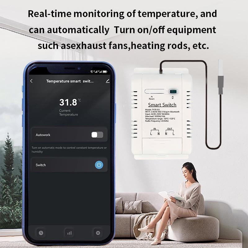 Graffiti WiFi Smart Power Temperature Switch with RF433, Remote Voice Alexa Control.