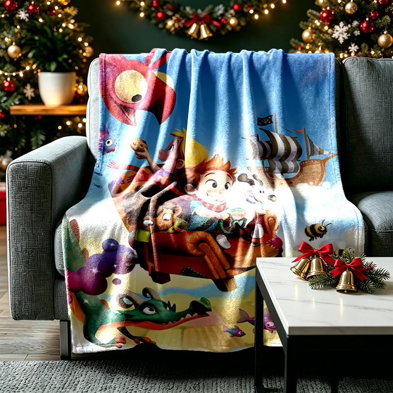 Cartoon Pirate Character Pattern Blanket, Cozy Blanket for All-Season Comfort on Sofas, Beds, Office, Car, Camping and Travel