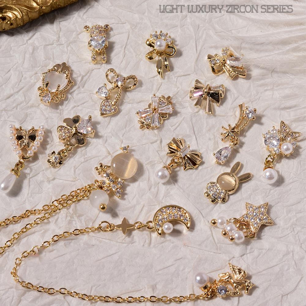 Metal Zircon Pearl Nail Art Decorations Nail Rhinestones Nail Art Jewelry Crystal Pendant Chain