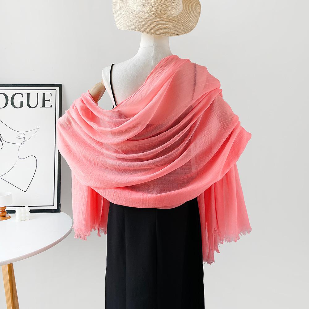 180 * 90 Cotton And Linen Scarf Sunscreen Folds Solid Color Human Cotton Silk Scarf Shawl Multi-Color Yarn Headscarf Women