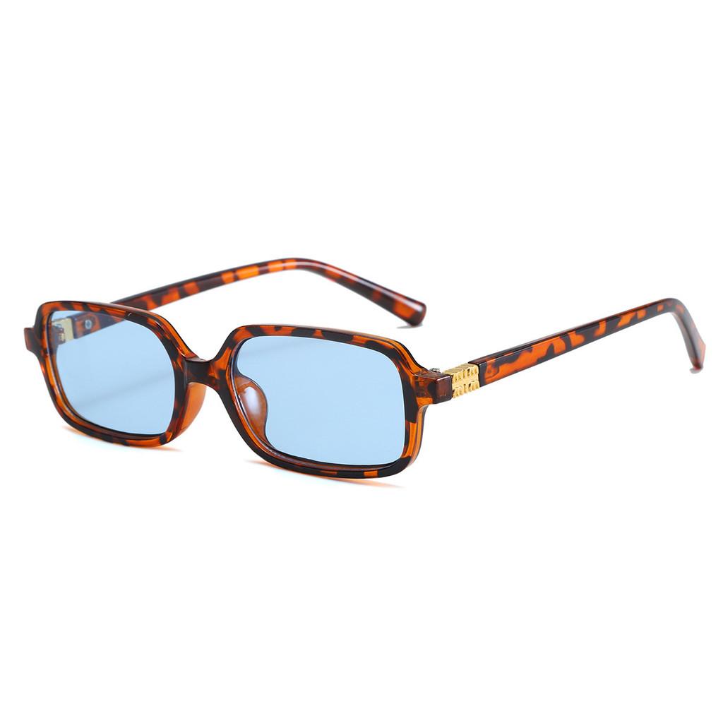 New Narrow Frame Leopard Print Square Sunglasses For Outdoor Travel And Fashion