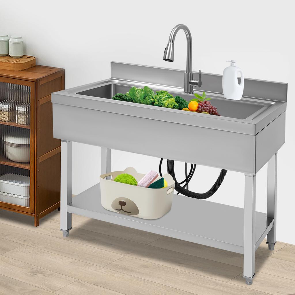 201 Stainless Steel Utility Sink Single Bowl 13Gal Capacity Anti-Splash Sound Absorbing with Faucet for Home Restaurant