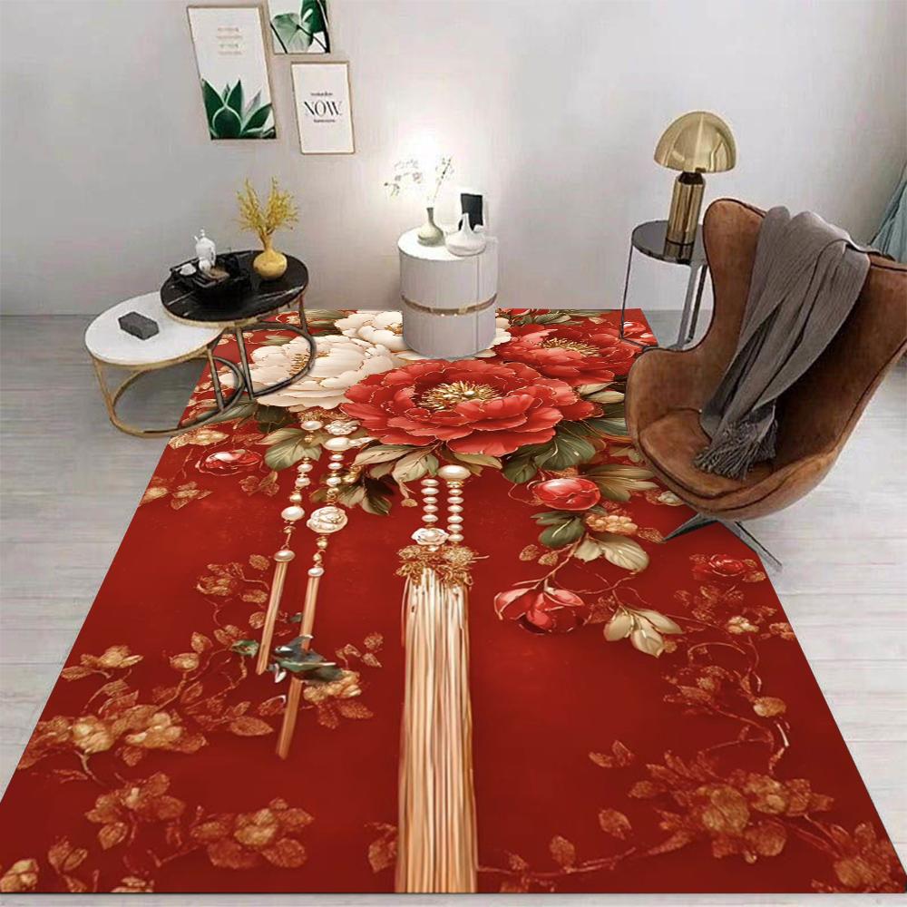 Floral Art Carpet Various Styles With Peony Rose Golden Leaf Tassel Designs Non Slip Rug For Living Room Decor