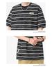 Men's Loose Fit Striped Cotton Crew Neck T-Shirt with Embroidery