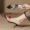 Fashion Design Sense Transparent Sandals Women's Summer New Pointy Flower Sequin Party Shoes Stiletto Fashion High Heels