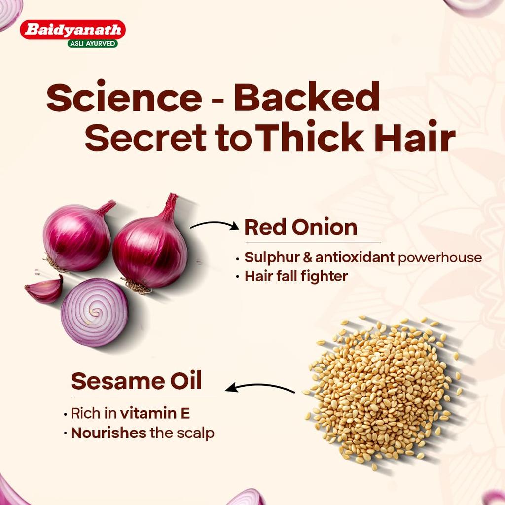 Baidyanath Red Onion Hair Oil 200ml | Natural Hair Nourishment For Stronger, Shinier, Smoother Hair | Reduces Hair Fall & Promotes Growth