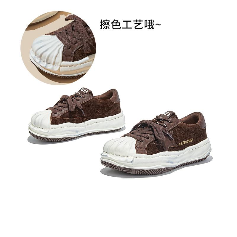 

Пена подошва первый слой коровья кожа маленькие белые туфли женские 2025 осень новые толстая подошва увеличение роста ракушка мысок доска обувь повседневная женская обувь 40 кофейный