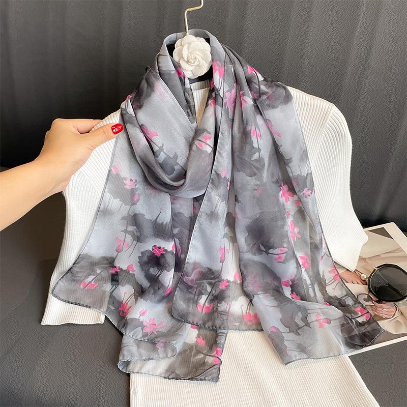 Motetrykt blomster chiffon hijab skjerf kvinner pareo dame bandanas badehåndklær sommer muslimsk slør wrap kvinne foulard