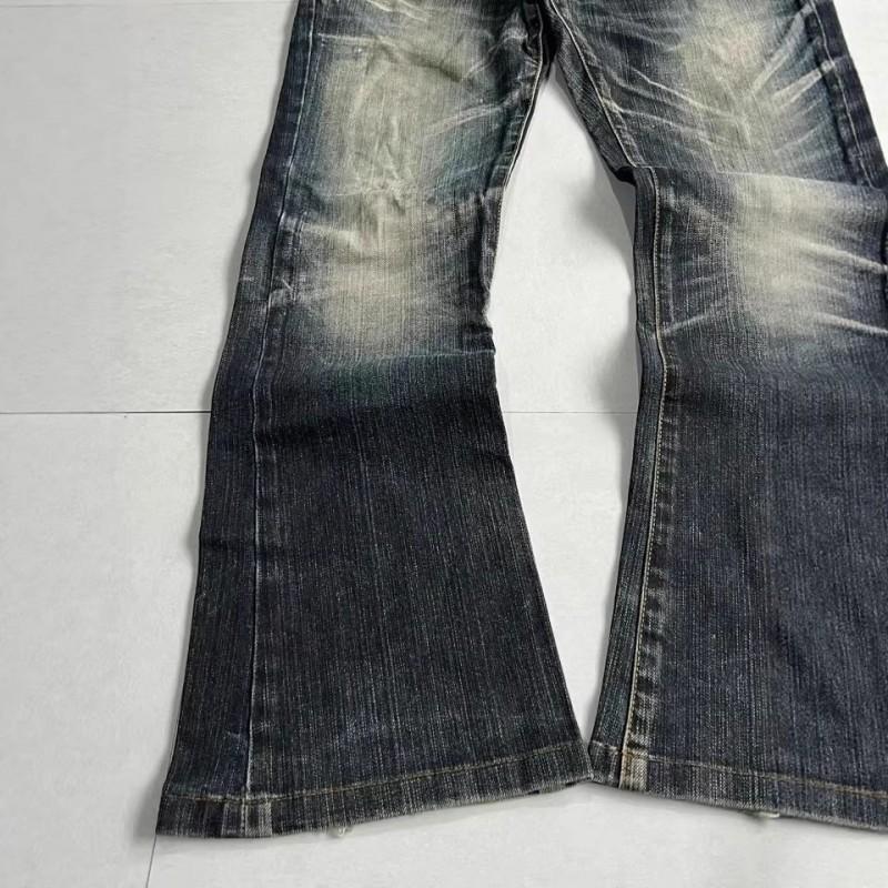 Y2K Washed Distressed Denim Jeans Men Women Loose Fit Flared Leg Streetwear Hip Hop Style