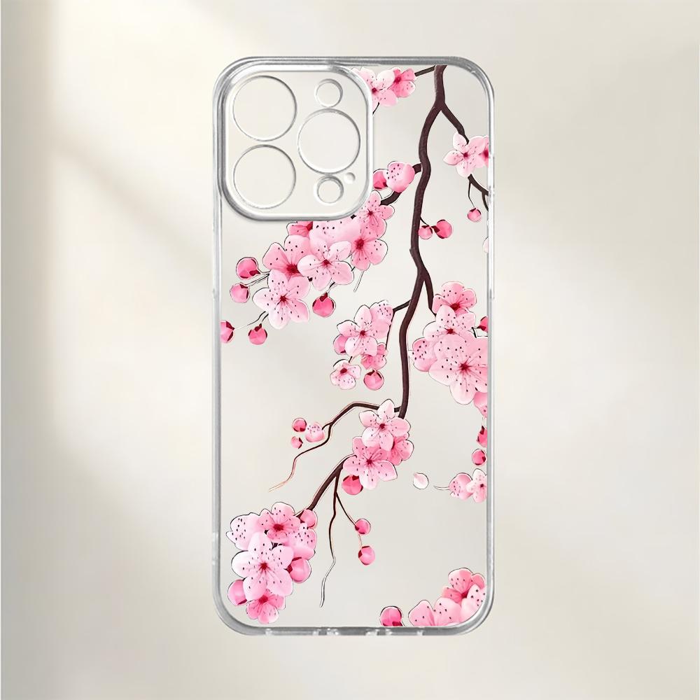Pink Cherry Blossoms Phone Case For IPhone 17 16 15 Pro 14 13 12 11 Pro Max 15 Plus 16e 17air Silicone Soft Clear Cases Shell