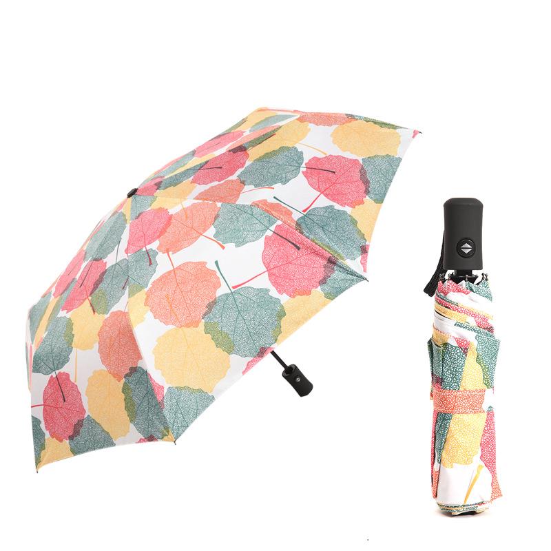 Floral Christmas Wrapping Paper fashion print cute Windproof automatic tri-fold umbrella sun UV protection Sun umbrella