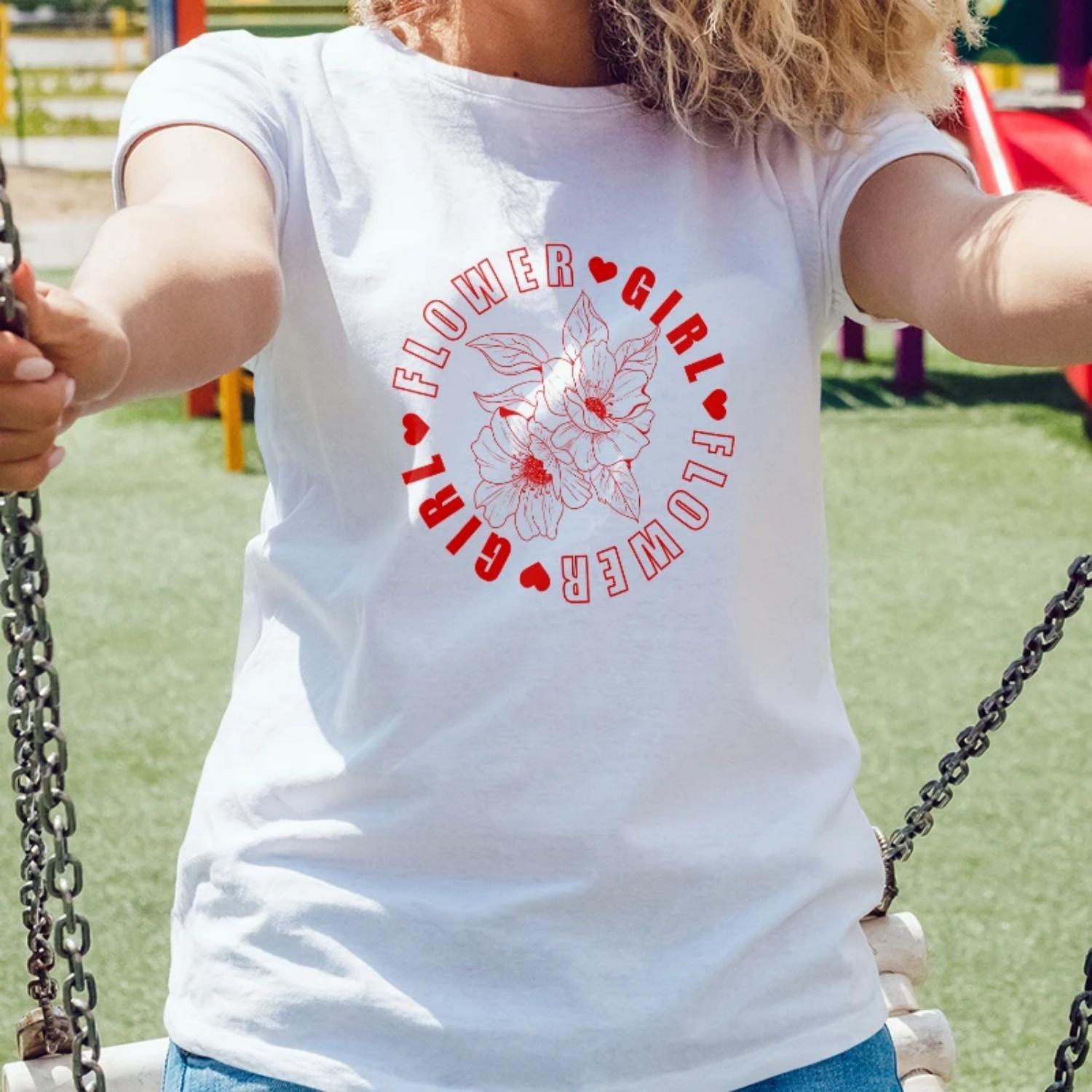 Casual White Flower Girl Graphic Print Spring Summer 2025 New Fashion Trend Women T Shirt S