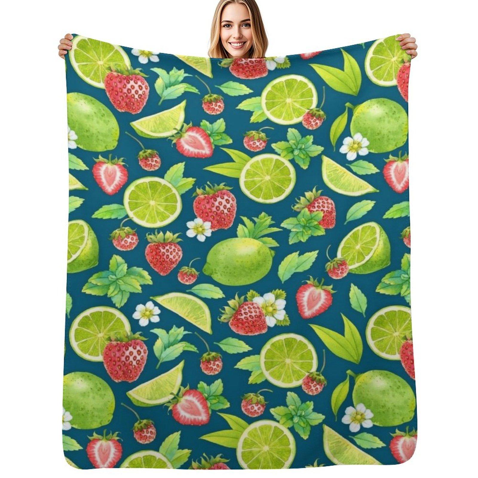 Strawberry and lime Throw Blanket Cozy Warm Blanket for Bed Room Decor Size: 75*100cm, Weight: 230 GSM
