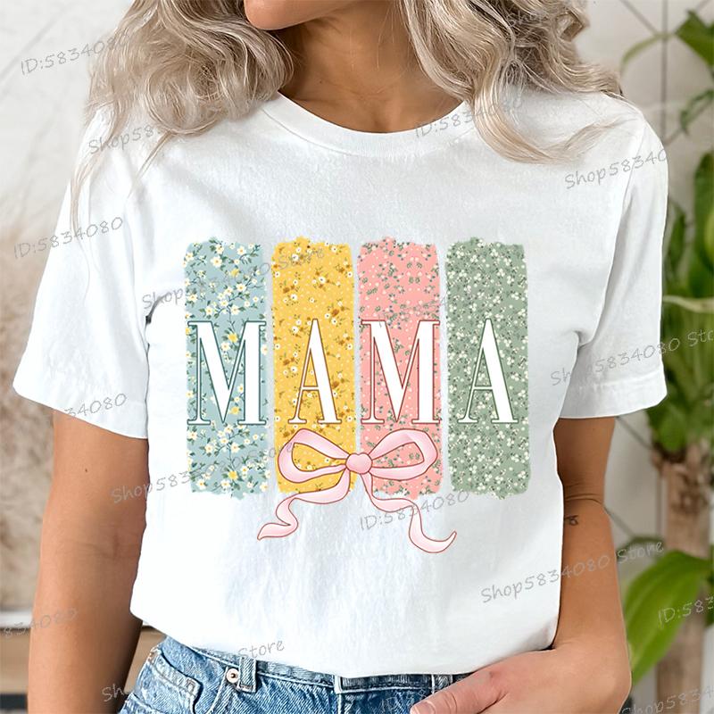 Floral Mama Coquette Bow Tshirt Mothers Day Fashion Casual Tops Boho Mama Shirt Design Floral Spring Gift for Mom Funny T Shirt S