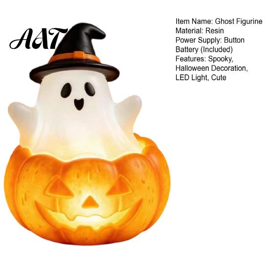 Autumn Seasonal Home Decor Halloween Cute Light Up Ghost Decoration, Small Statue Night Light, Gifts for Lovers Resin Table Decoration Indoor, Kitchen
