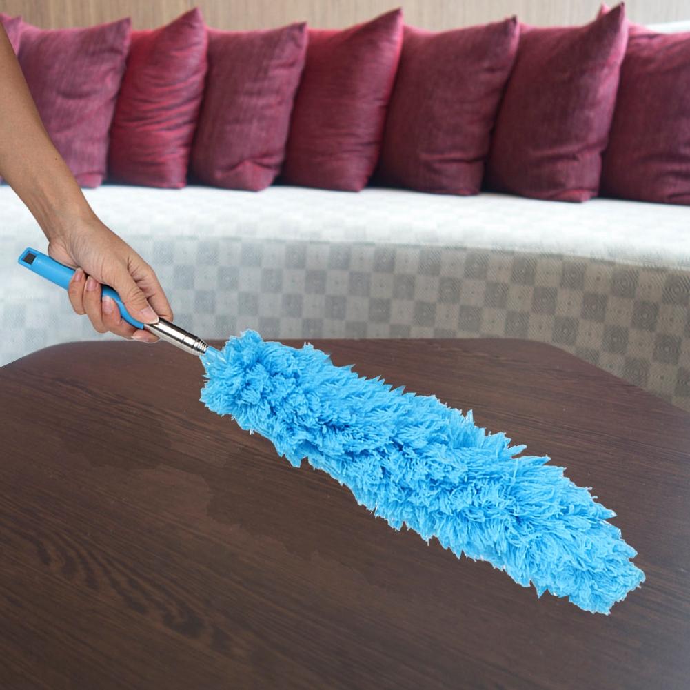 Household Soft Flexible Duster Dust Cleaner Stainless Steel Telescoping Extension Pole Sky Blue