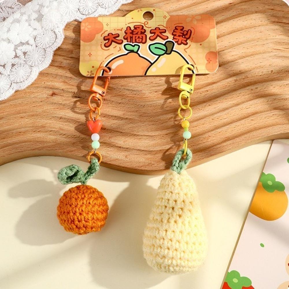 1pair Bag Hanging Knitted Flower Pendant Woolen Car Keyrings Cute Crochet Fruit Keychains  Backpack