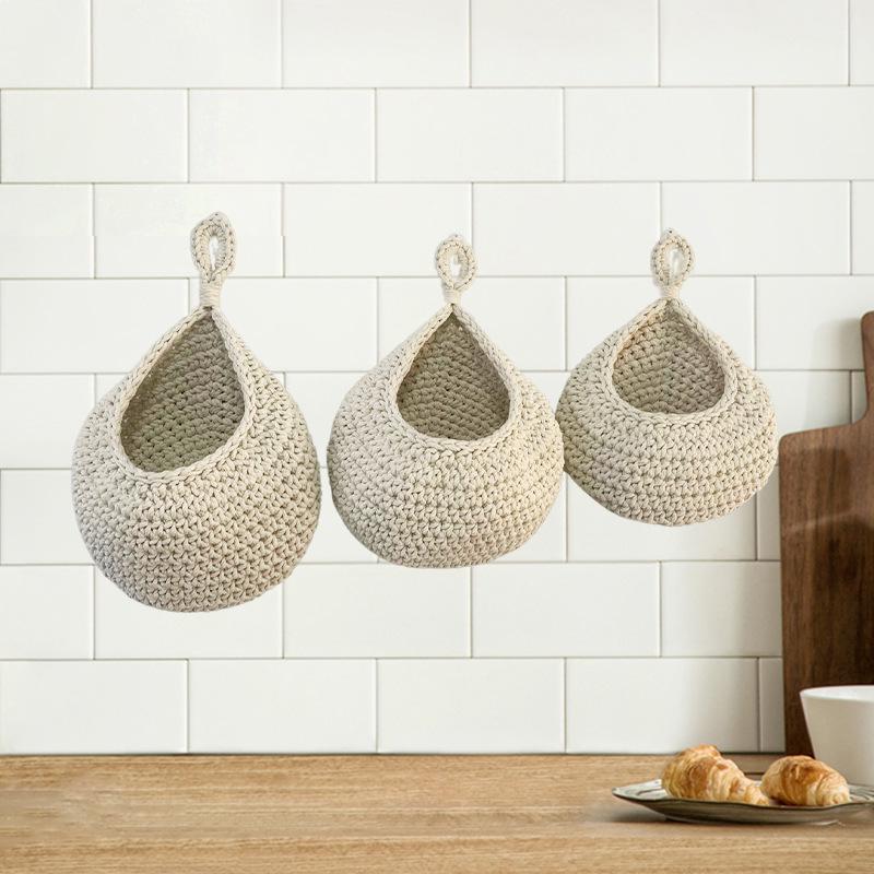 Handwoven Bird's Nest Fruit and Vegetable Storage Net Bag - Water Drop Shape, Ins Style Hanging Tapestry.