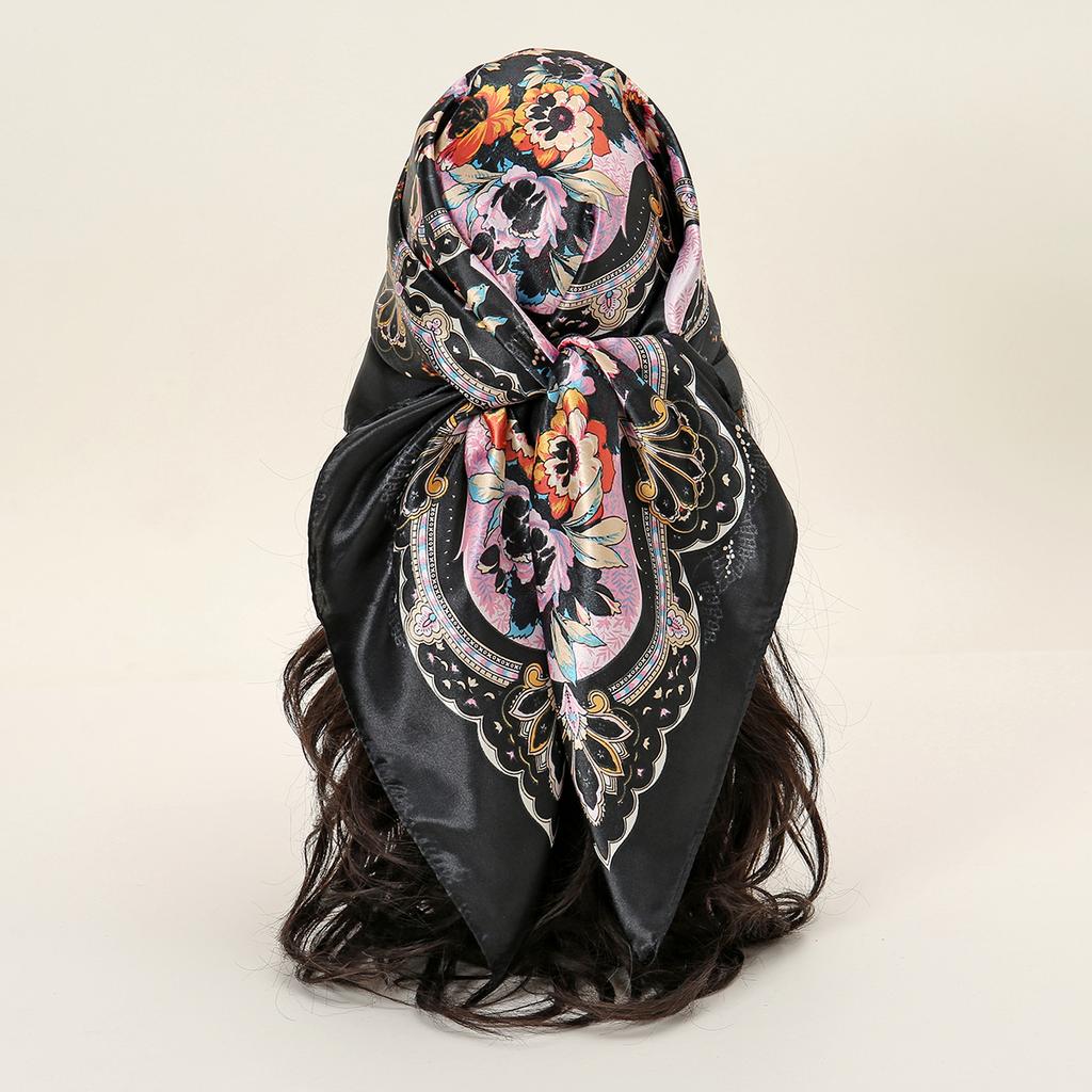 90*90cm Women Scarf Silk Feeling Hair Neck Square Brand Office Bandanna Muffler Waiter Flight Attendants Handkerchief Rings Wrap