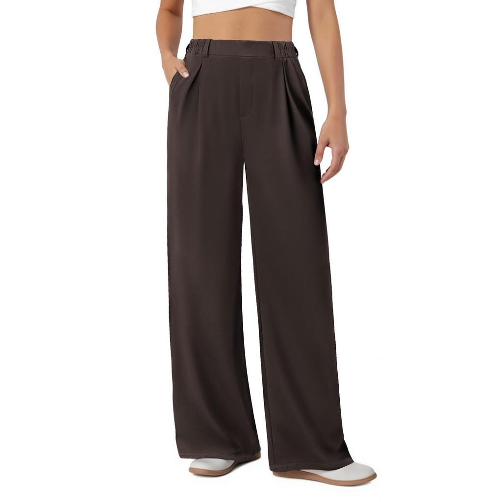 Stylish Women's Formal Trousers, Work Trousers, Business Casual Trousers, Wide-leg, Loose-fitting, High-waisted, Solid Color Casual Trousers