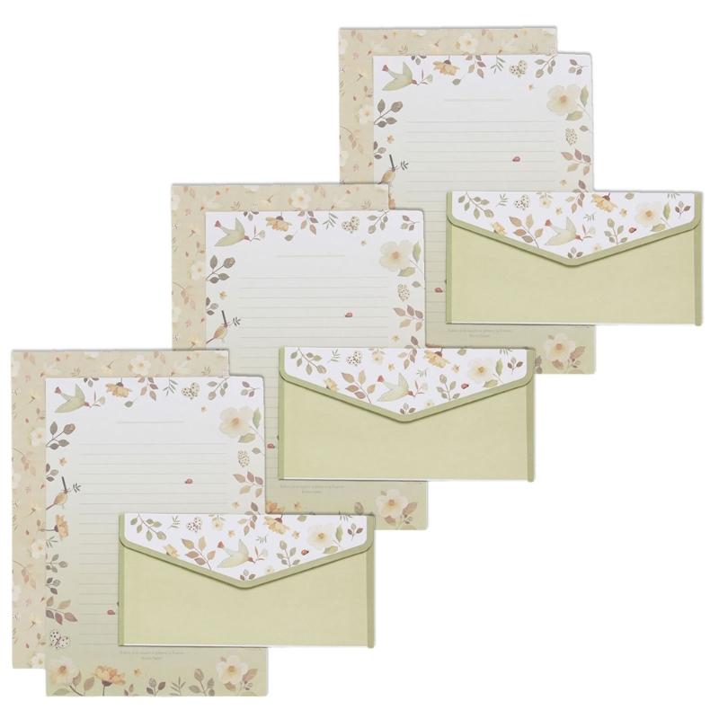 Vintage Blommigt Papper Brevpapper Set, 20 Delar Set (10 linjerade ark, 10 matchande kuvert), Brevstorlek 5,55x8,19 tum