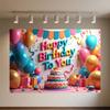 Colourful Happy Birthday Theme Backdrop Supplies 3D Ballon Background Banner Kids Birthday Party Decorations Photo Shoot Props