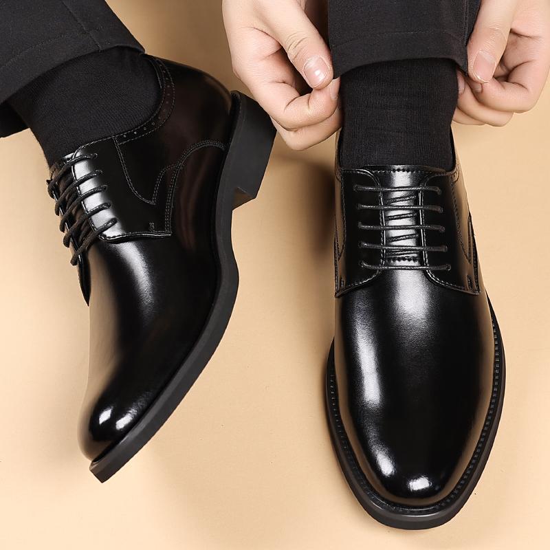Fashion Classic Male Wedding Footwear Men's Leather Lace-Up Oxford Shoes Formal Business Dress Shoes Comfortable Slip-Resistant Flats