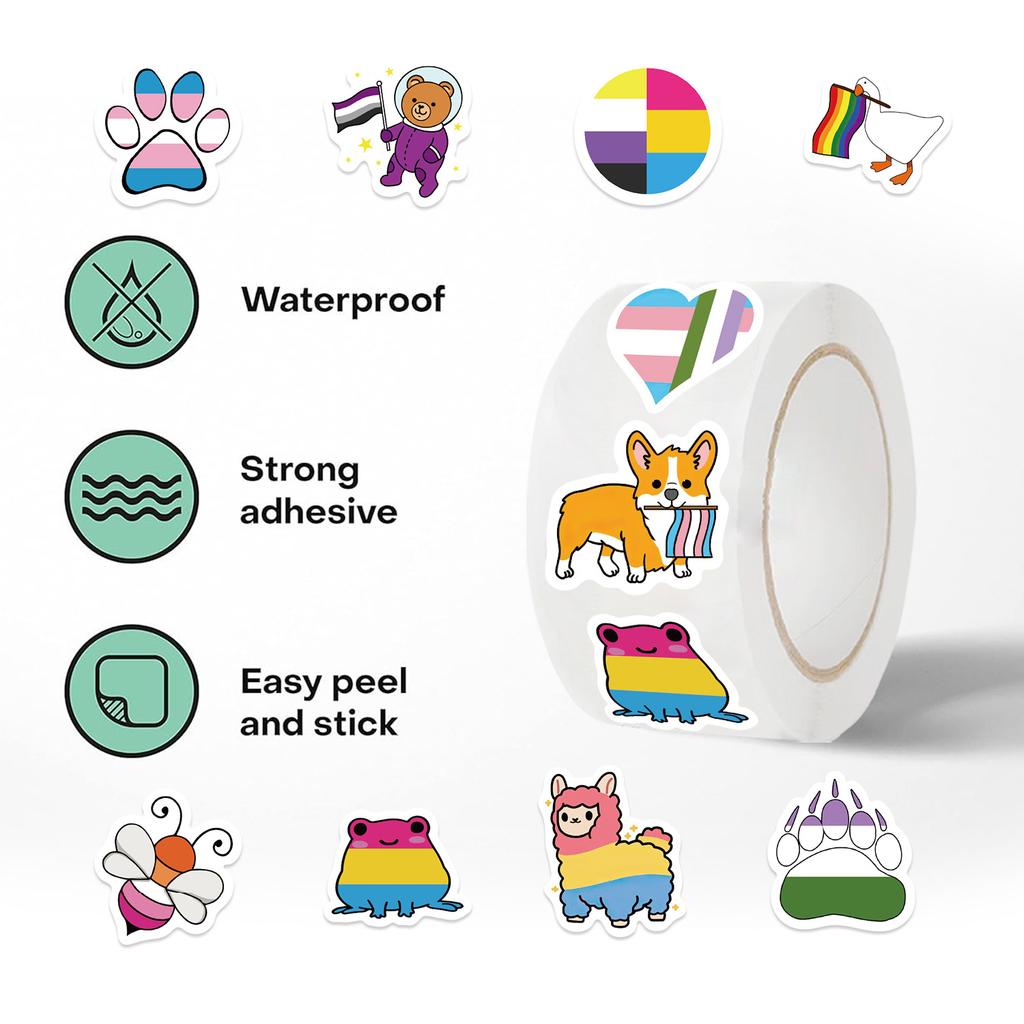 500 Pictures/roll Roll Sticker Tape Cartoon Mixed Color Manual Account Material Envelope Seal