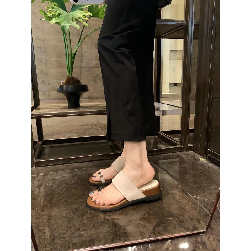 Sheepskin Version~ Thick-soled Heightening Set of Toe Cool Slippers for Women's Summer Wear with Flat-bottomed Casual Beach Sandals