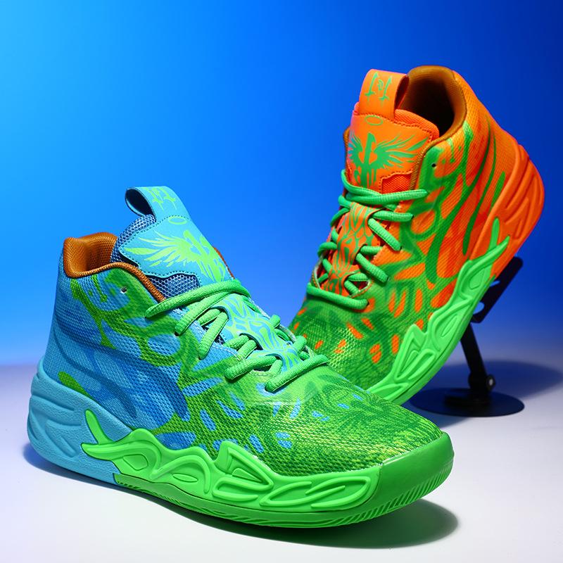 Basketbalové boty nové dětské basketbalové boty pro mládež mandarínská kachna síťovina fly-woven sportovní boty bojové boty vysoké tréninkové boty