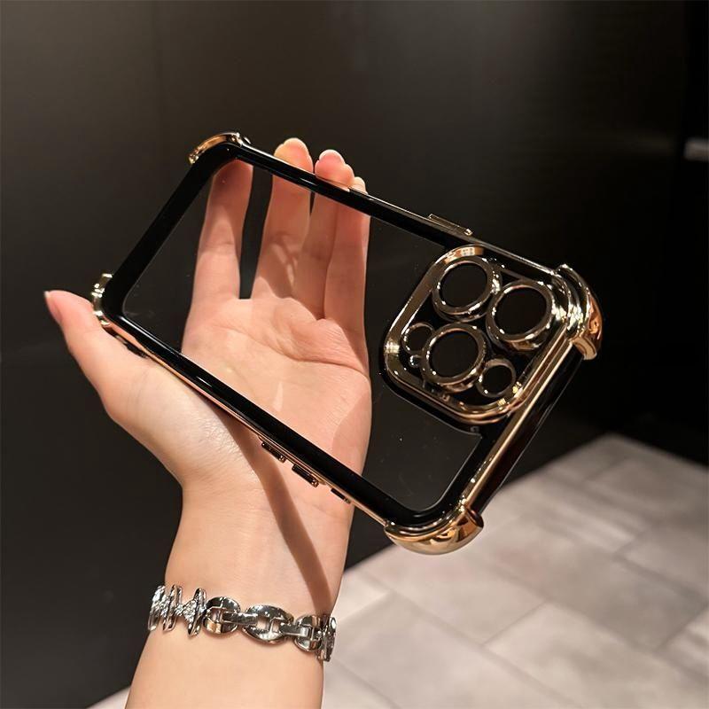 Luxury Plating Clear Shockproof Phone Case For iPhone 16 15 14 13 12 11 Pro Max Plus Soft Bumper Armor  Hard Acrylic Back Cover
