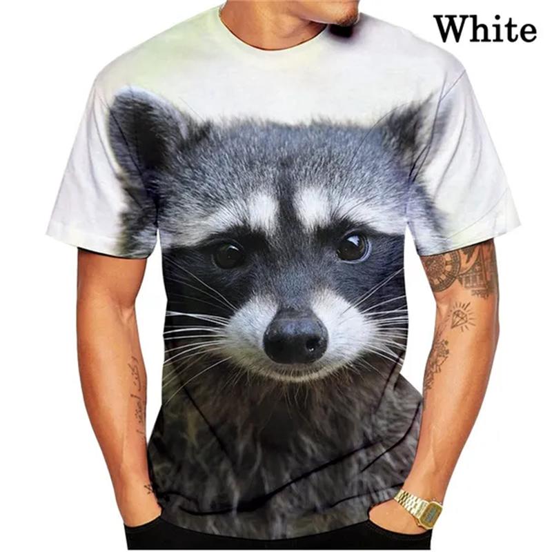 Summer Round Neck 3D Cute Funny Raccoon Graphic Print Top Fashionable Casual Short Sleeved Men's T-shirts