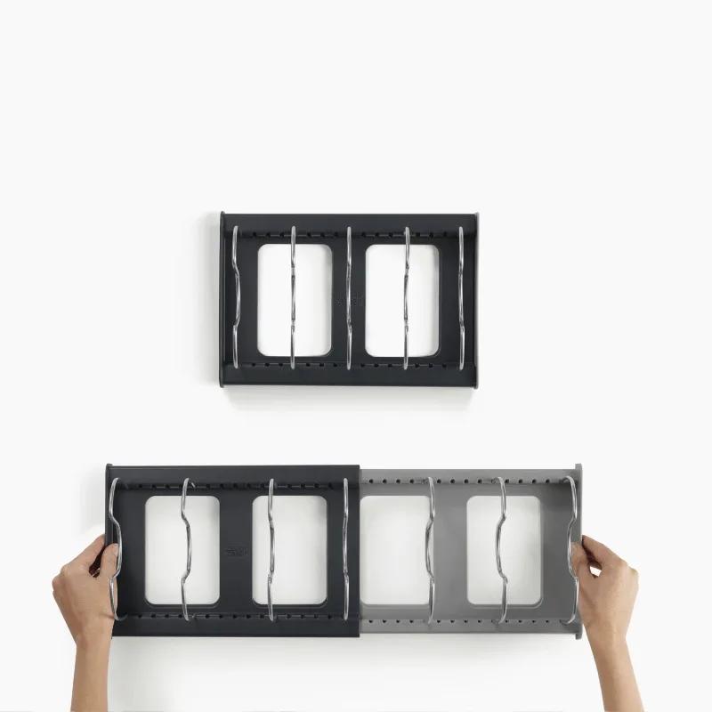 

Кухонный держатель для кастрюль, сковородок, крышек, органайзеров, подставок, масштабируемых разделителей, подставок для хранения из нержавеющей стали, поддонов для тарелок, полки для слива посуды, подставок для посуды PP material&7 Dividers серый