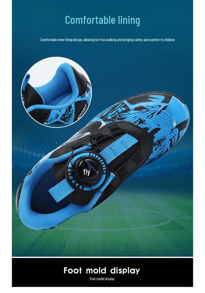 Kids' Boys TF Soccer Cleats - Wear-Resistant, Studded, Rotating Buckle for Outdoor Training