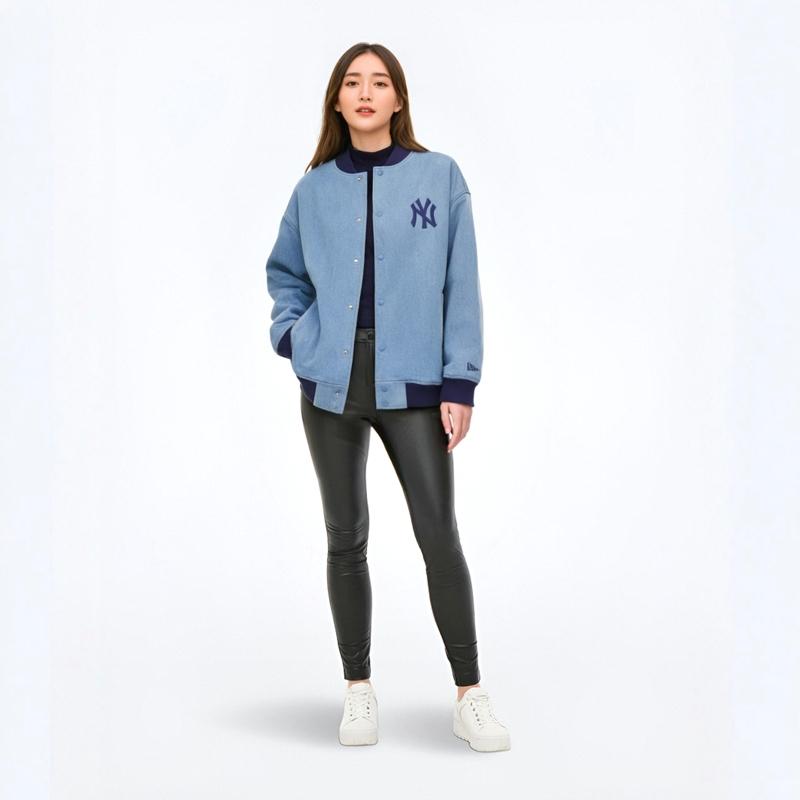 New Era FW24 MLB Ritorno allo Skateboarding Serie 1990 Vestibilità Larga Monopetto Manica Lunga Giacca di Cotone Giacche Unisex Blu Denim 14385109